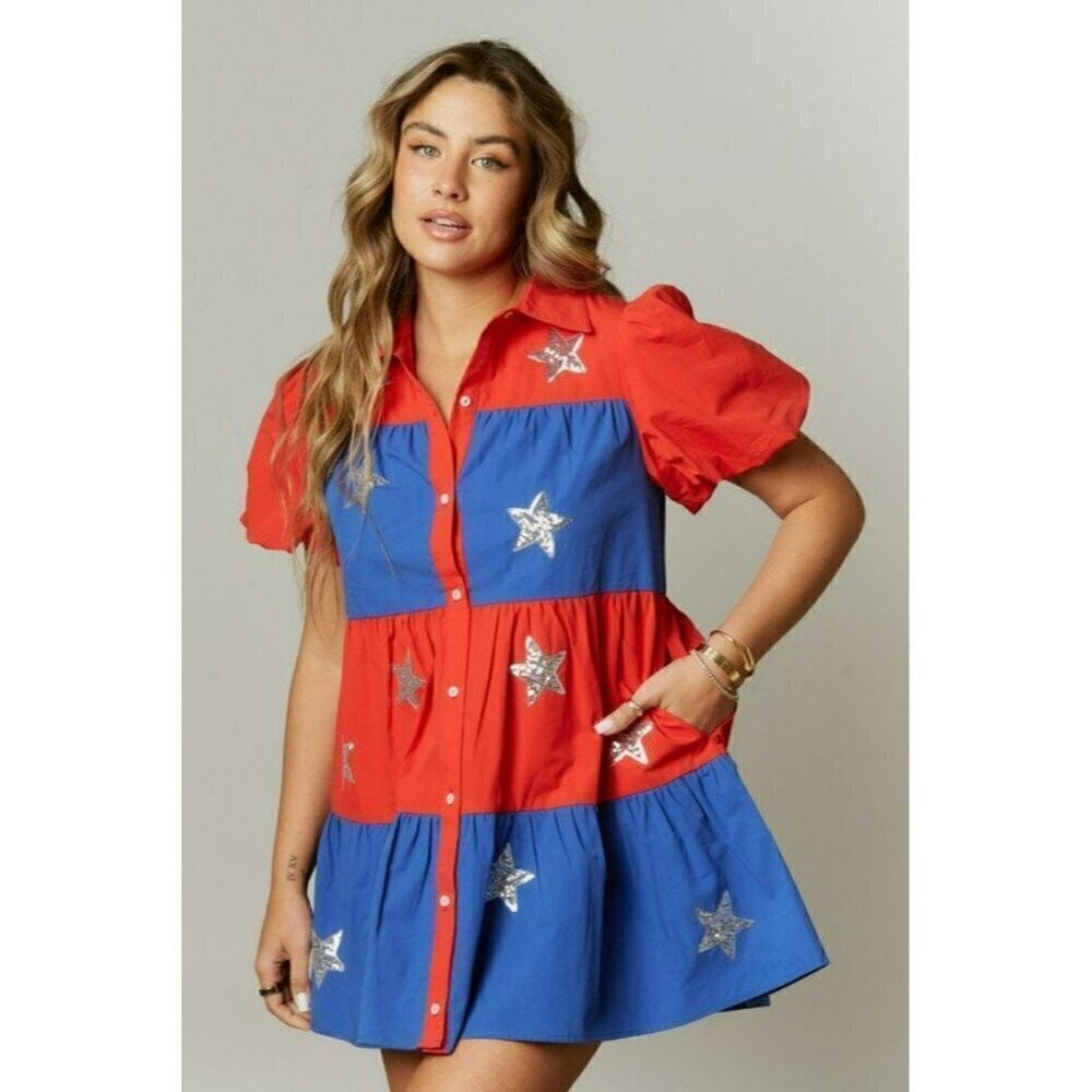 Star Spangled Sparkle Poplin Tiered Dress - Picture 3 of 8